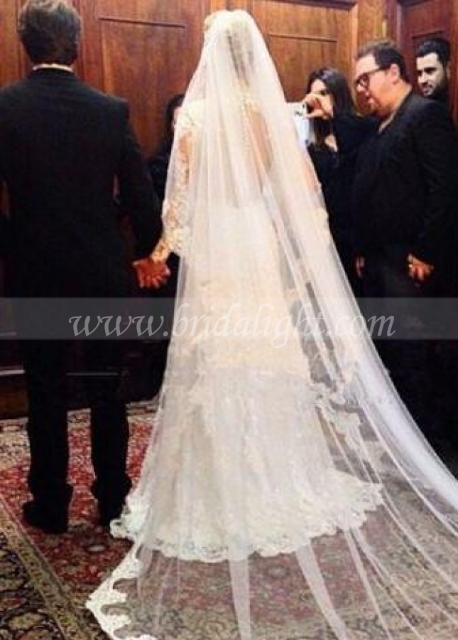 Vintage Lace Wedding Dress with Sheer Long Sleeves