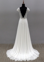 V-Neck Lace Wedding Dress Boho A Line Bridal Gowns Cap Sleeves