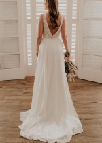 V-neck Top Lace Chiffon Simple Wedding Dresses