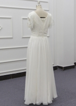 Vintage Lace Chiffon Floor Length Wedding Dresses Short Sleeve
