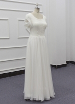 Vintage Lace Chiffon Floor Length Wedding Dresses Short Sleeve