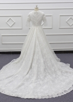 Vintage Modest Half Sleeve A-line Lace Bridal Gowns