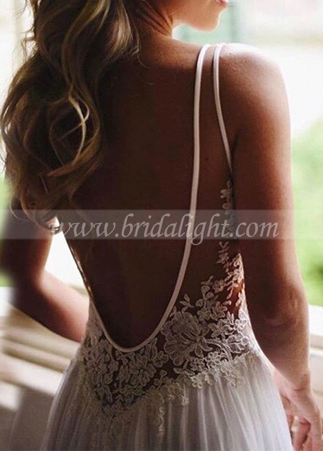 V-neck Beach Wedding Dresses Sexy Backless Bridal Dress Customized