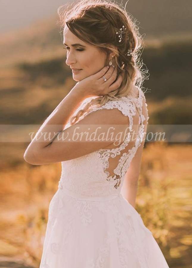 V-Neck Lace Wedding Dresses Sheer Back A Line Bridal Dresses Vestido De Noivas
