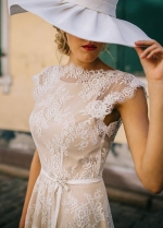 Vintage Champagne Lace Bohemian Wedding Dress A Line Cap Sleeve Sexy Backless Bridal Gown Vestidos de Novia