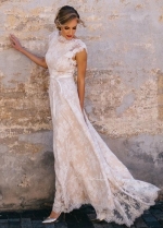 Vintage Champagne Lace Bohemian Wedding Dress A Line Cap Sleeve Sexy Backless Bridal Gown Vestidos de Novia