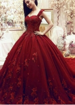 Vestido De Noiva Luxury Red Wedding Dresses Sweetheart Lace Applique 3D Flowers Arabic Bridal Dresses