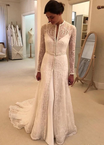 Vintage Lace Long Sleeves Mermaid Two Pieces Wedding Dress