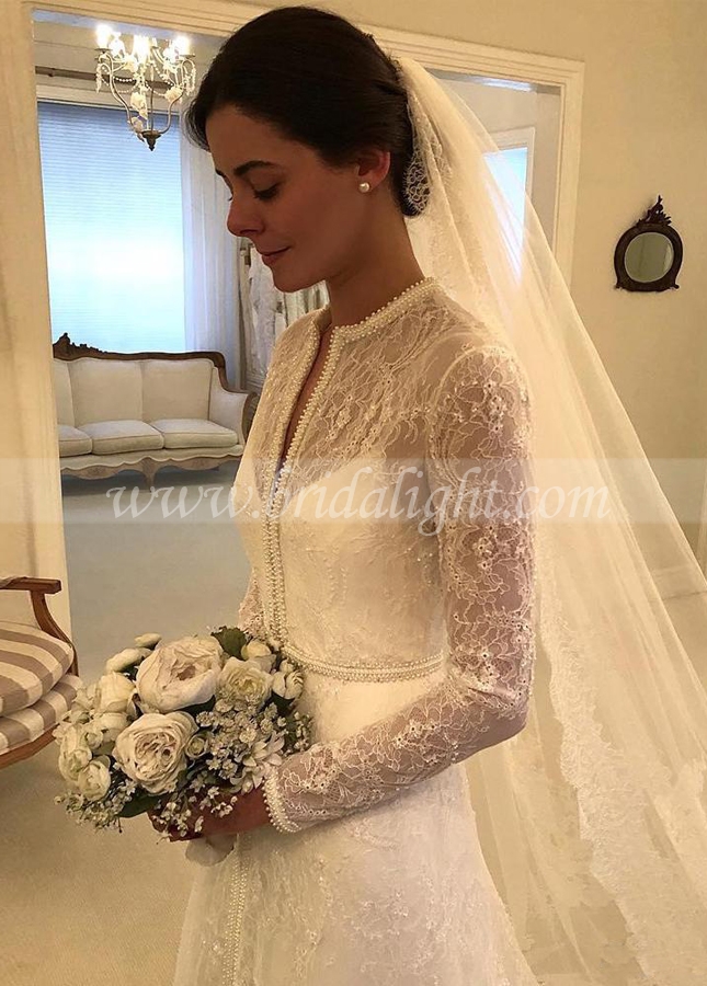 Vintage Lace Long Sleeves Mermaid Two Pieces Wedding Dress