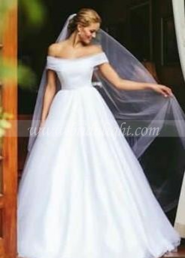 White Tulle A-line Wedding Dresses Off-the-shoulder