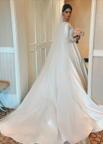 A-line Satin Modest Wedding Dresses with Long Sleeves
