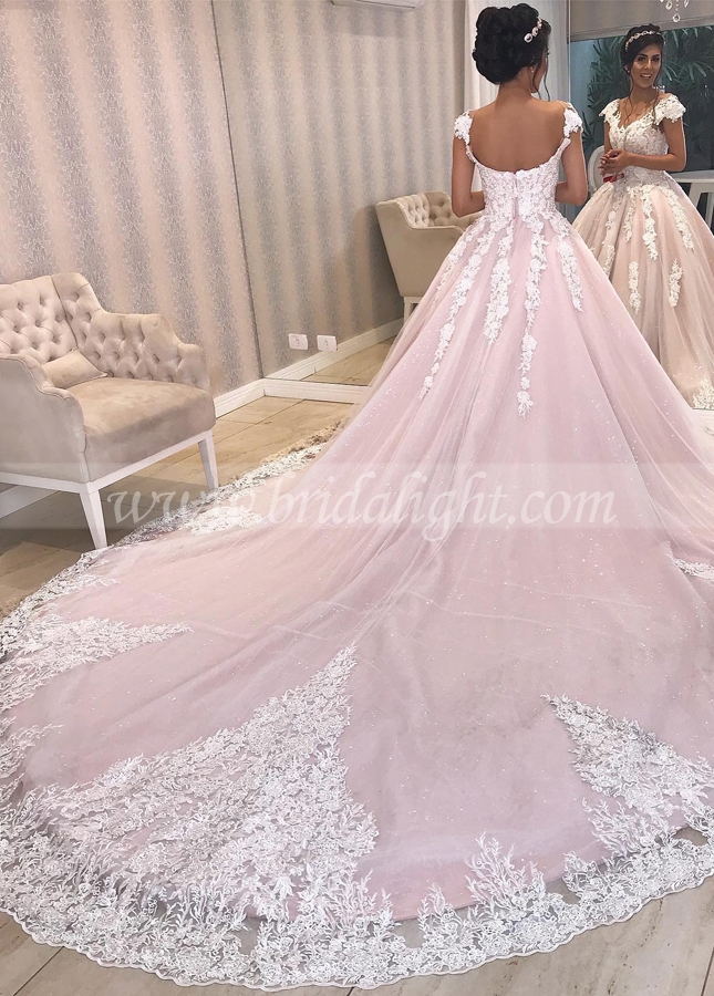 White and Pink Princess A-line Wedding Dress