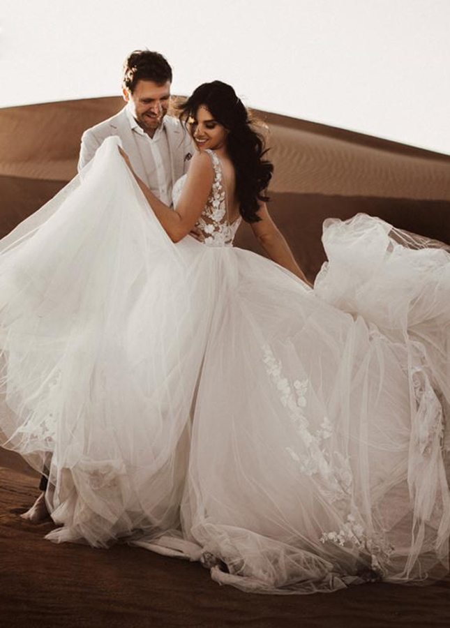 Wedding Dresses A Line Tulle Romantic Vestido De Noivas