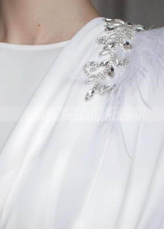 White Robe De Mariage Arabic Muslim Wedding Dress Long Sleeve Crystal Hijab Bride Dress with Feather Vestidos de novia
