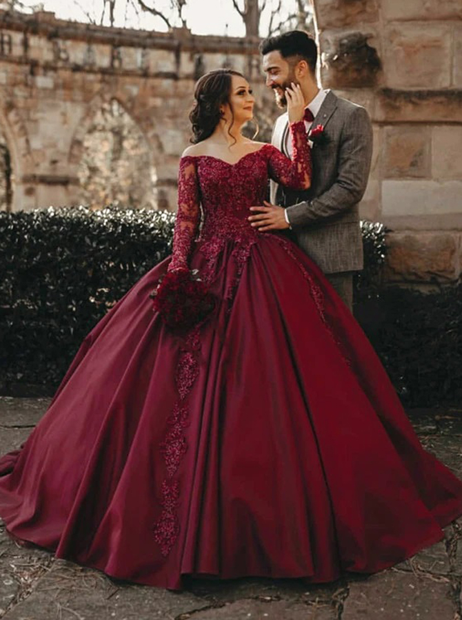 Buy THE DUBAI STUDIO Womens Red Full Sleeves Tulle VNeck Floral  Embroidered Ball Gown at Amazonin